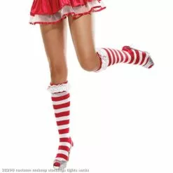Candy Cane Knee Socks W/ Eyelet Ruffle