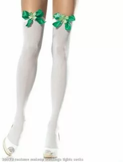 White Thigh Highs With Bow And Clover