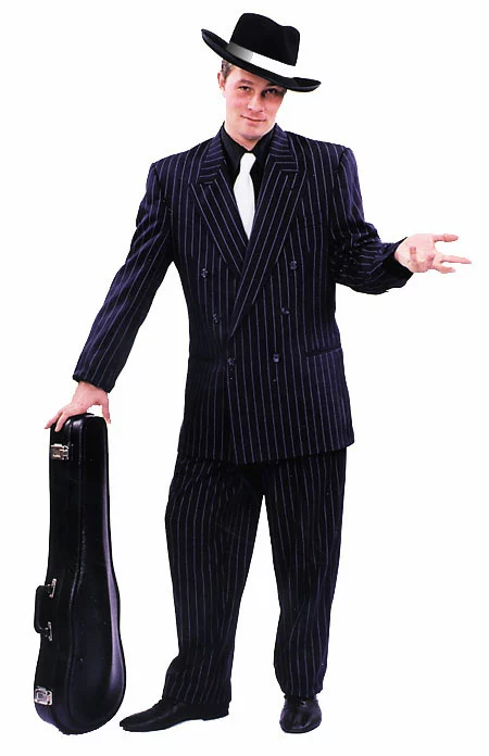 Black Zoot Suit W/ White Pin Stripe Adult Costume: Size 52
